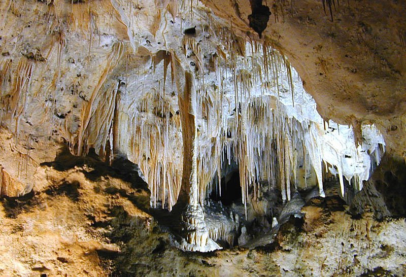Limestone Cave Interior with Stalactites and Stalagmites